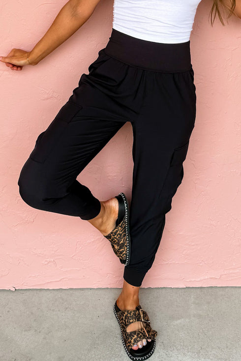 High Waist Cargo Pocket Tapered Cuffed Jogger Pants